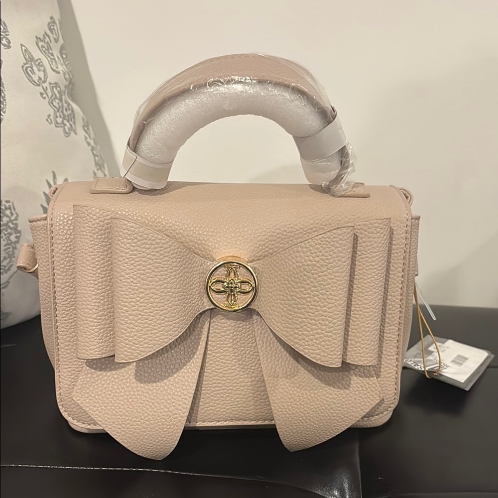 Gold and Cream Shoulder Bag with Structured Design